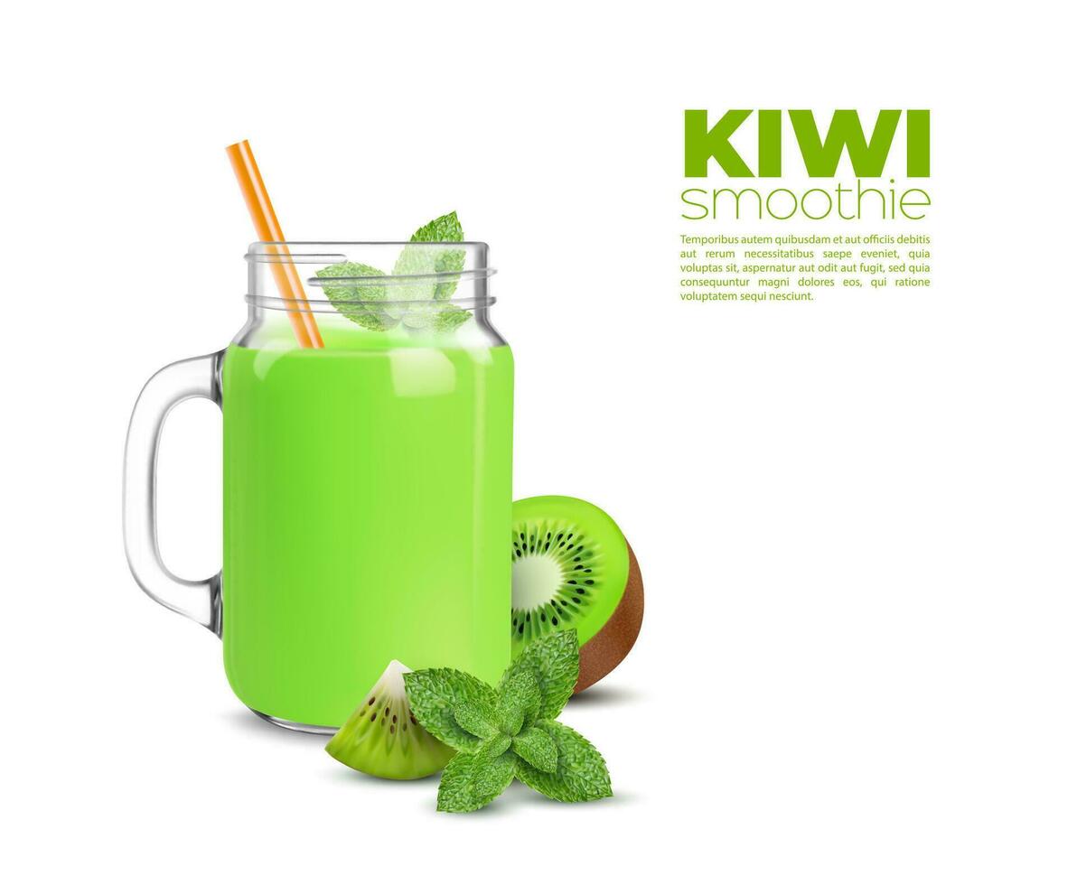 verde kiwi e hortelã batido, Vitamina suco beber vetor
