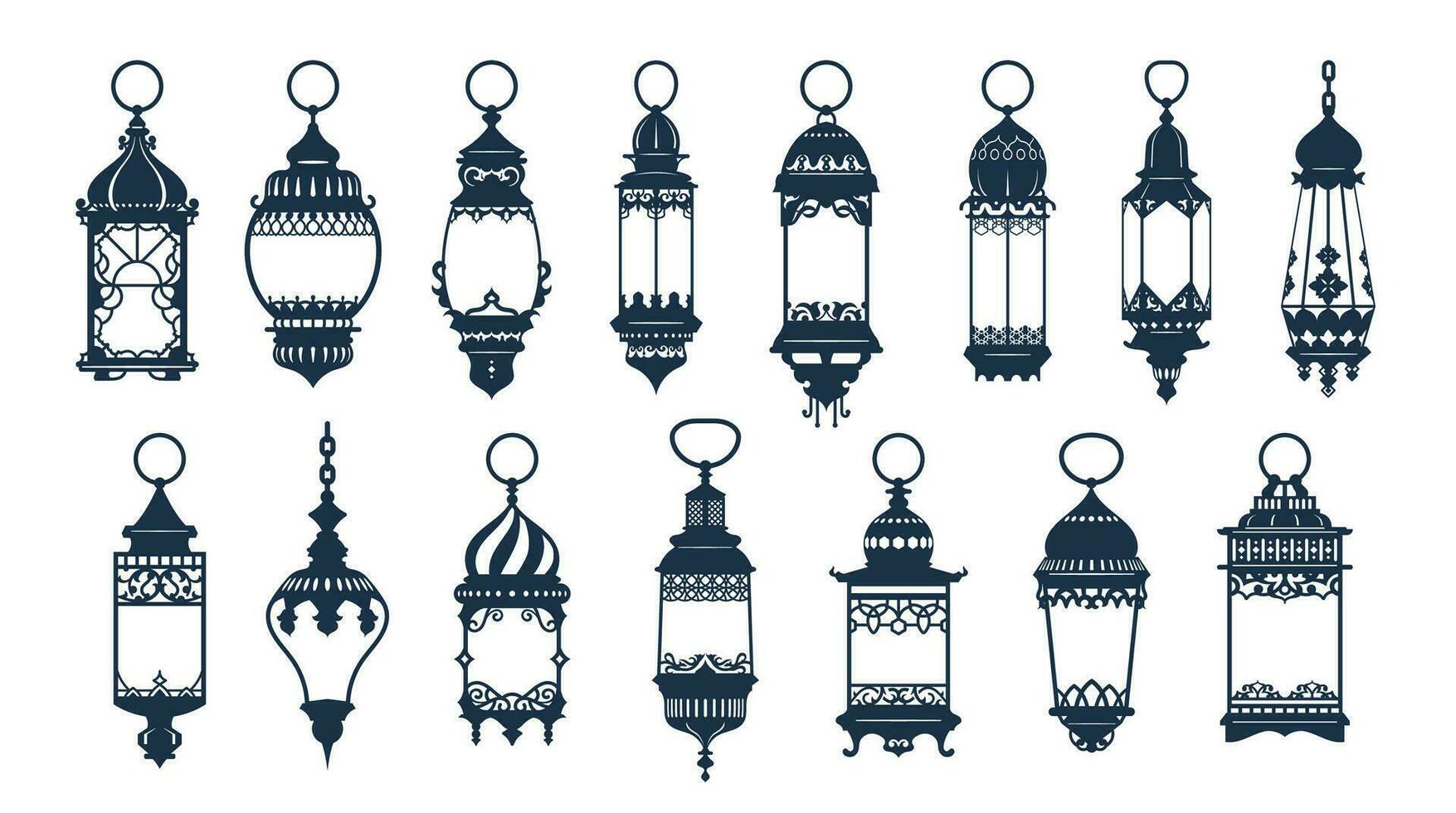 Ramadã árabe islâmico lanternas, lâmpadas silhuetas vetor
