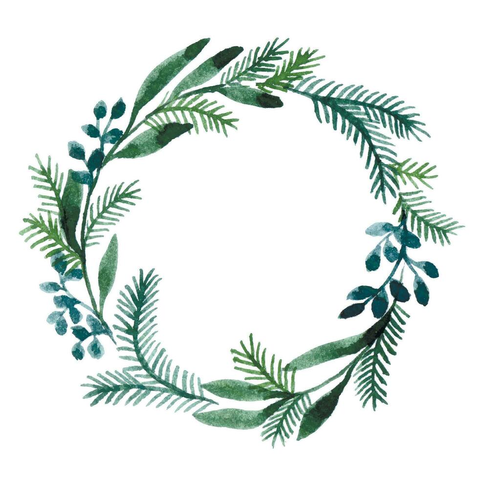 aguarela desenho. Natal guirlanda. simples ilustração com uma guirlanda do galhos e folhas do eucalipto vetor