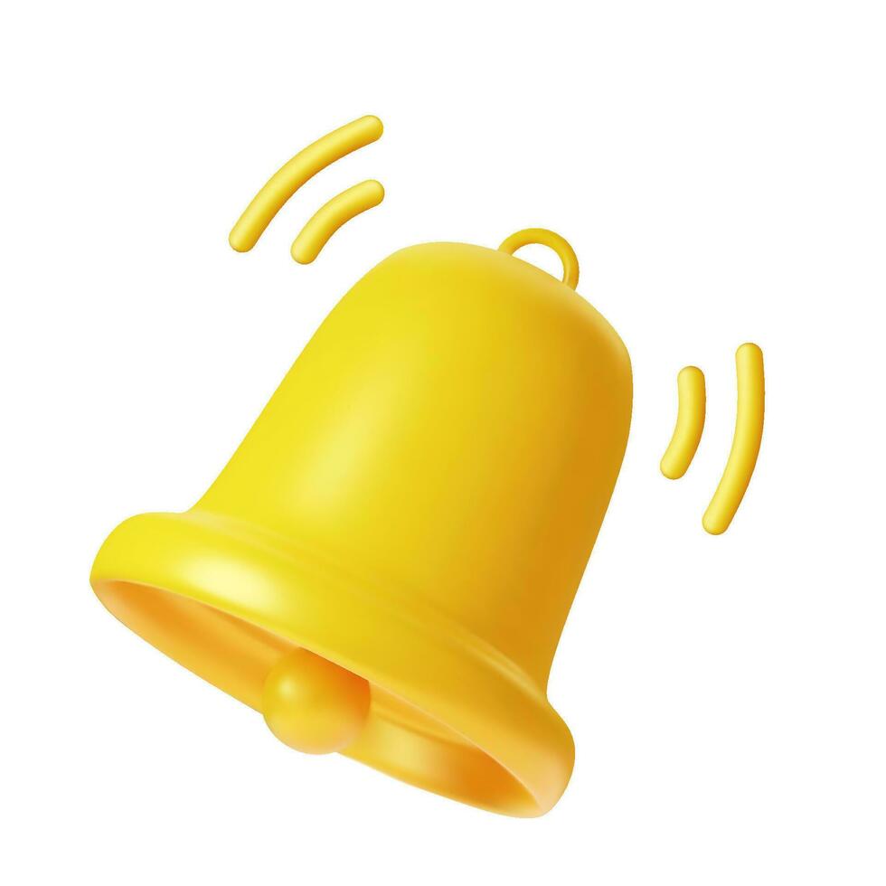 3d notificação amarelo Sino é toque ícone isolado em branco fundo. 3d render Sino alerta e alarme ícone. vetor ilustração