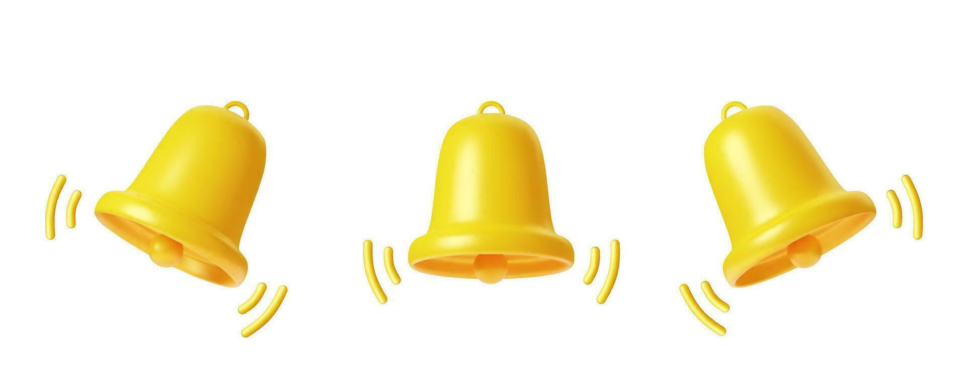 3d render amarelo Sino notificações. conjunto do sinos ícone. toque campainha ícones para social meios de comunicação lembrete e alerta. vetor ilustração.