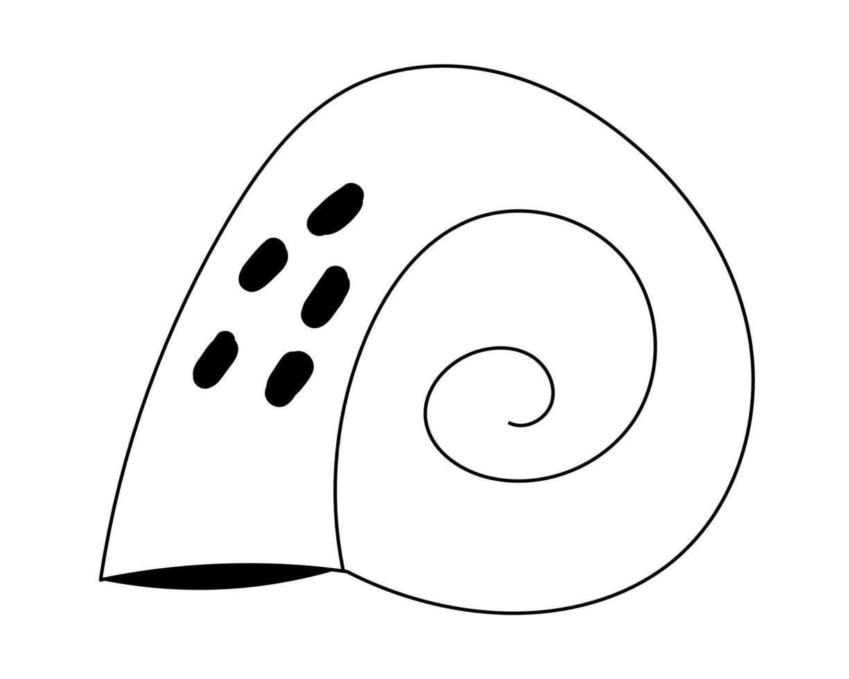 uma concha pintada no estilo doodle com um contorno preto vetor