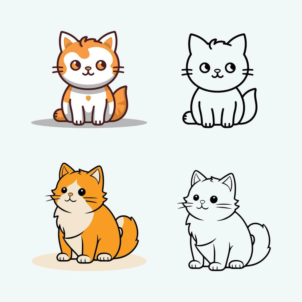 uma fofa desenho animado gato sentado em branco fundo vetor