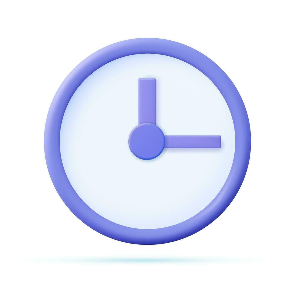 3d volta relógio ícone em branco fundo. desenho animado mínimo estilo. cronometragem , medição do tempo, Tempo gestão e data limite conceito. 3d Renderização. vetor ilustração