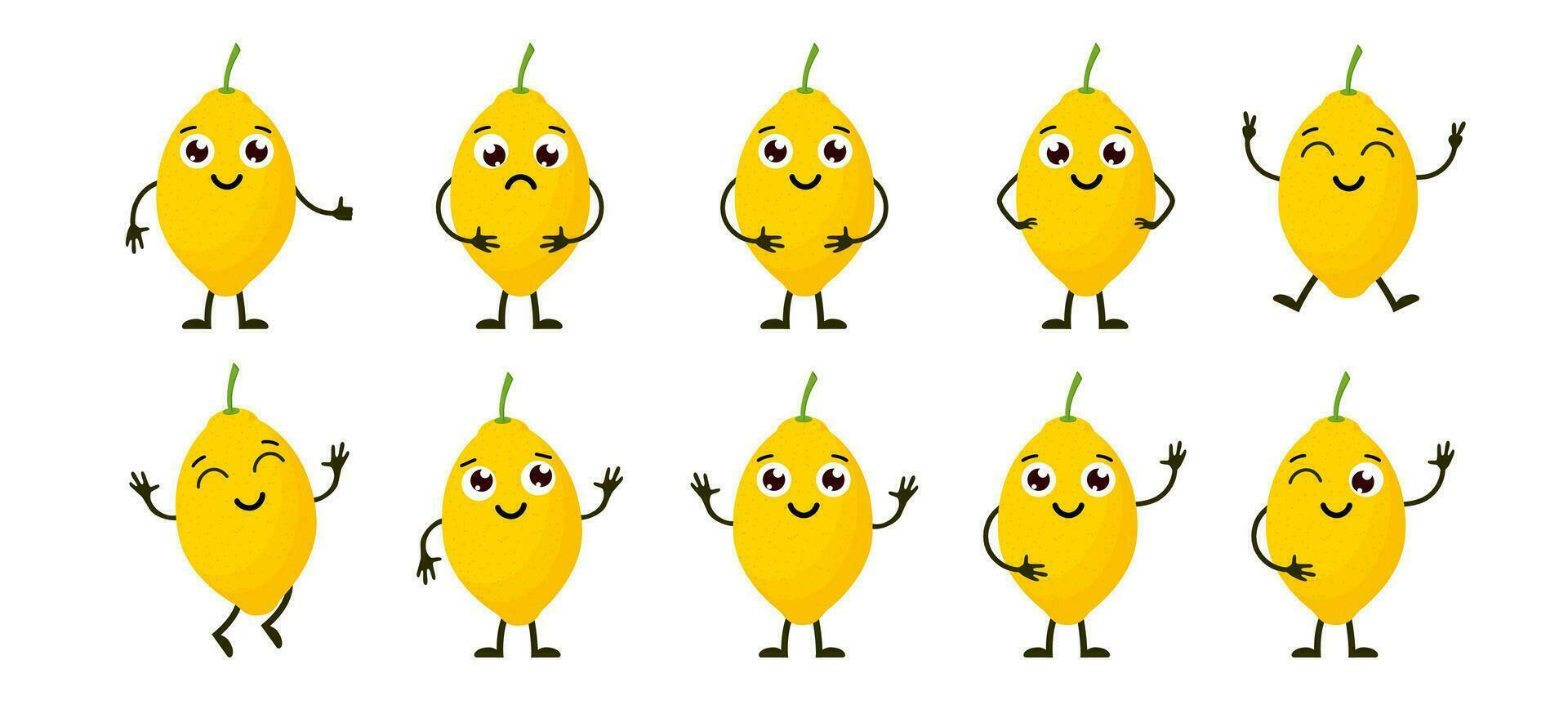desenho animado engraçado frutas. feliz limão com face. verão fruta limão personagens isolado em branco. vetor ilustração dentro plano estilo