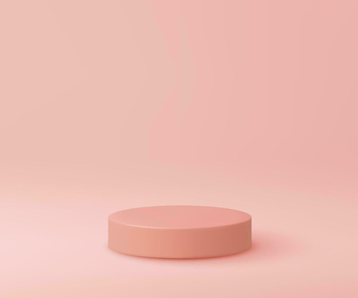 abstrato Rosa cilindro pedestal pódio, Rosa esvaziar sala, Renderização 3d forma, produtos exibição apresentação. estúdio quarto conceito. vetor ilustração.