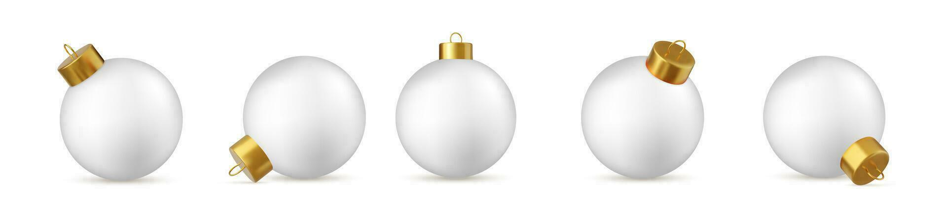 3d conjunto do vidro branco Natal bola isolado em branco fundo. Novo ano brinquedo decoração. feriado decoração elemento. 3d Renderização. vetor ilustração