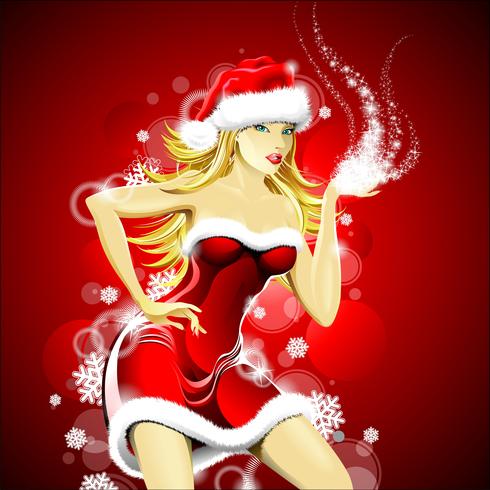 Ilustração de Natal com linda garota sexy vestindo roupa de Papai Noel vetor