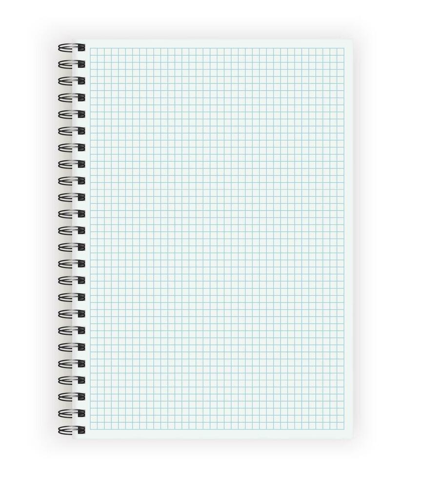 em branco realista célula forrado caderno com sombra. caderno com em branco aberto governou página em metálico espiral, laticínios ou organizador brincar ou modelo para seu texto. vetor ilustração.
