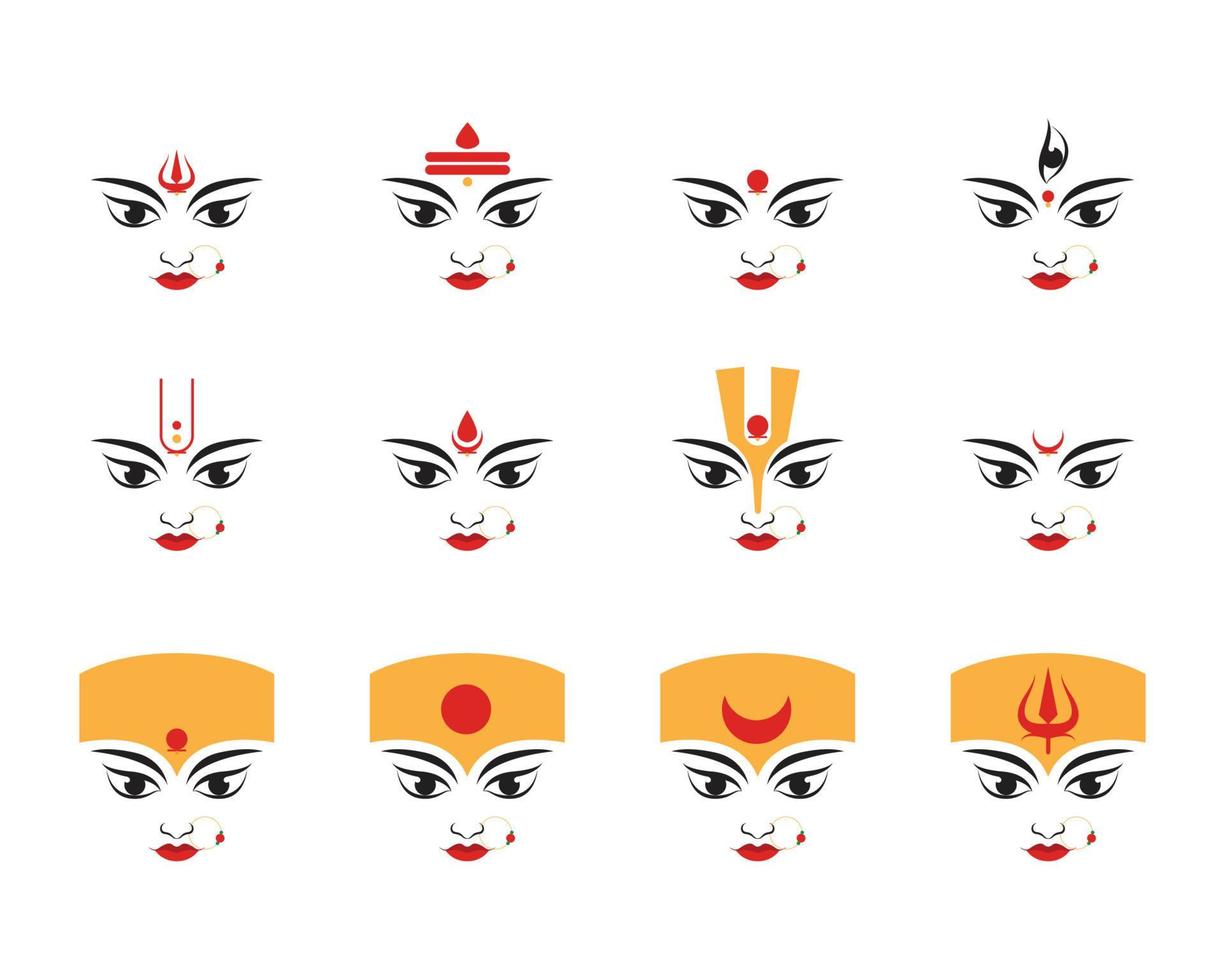 ilustração do ícone do rosto da deusa durga, happy durga puja, subh navratri vetor