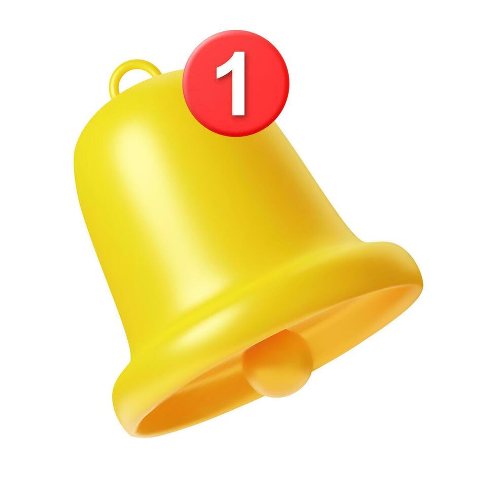 3d render amarelo notificação Sino com 1 Novo notificação ícone isolado em branco fundo para social meios de comunicação lembrete. vetor ilustração