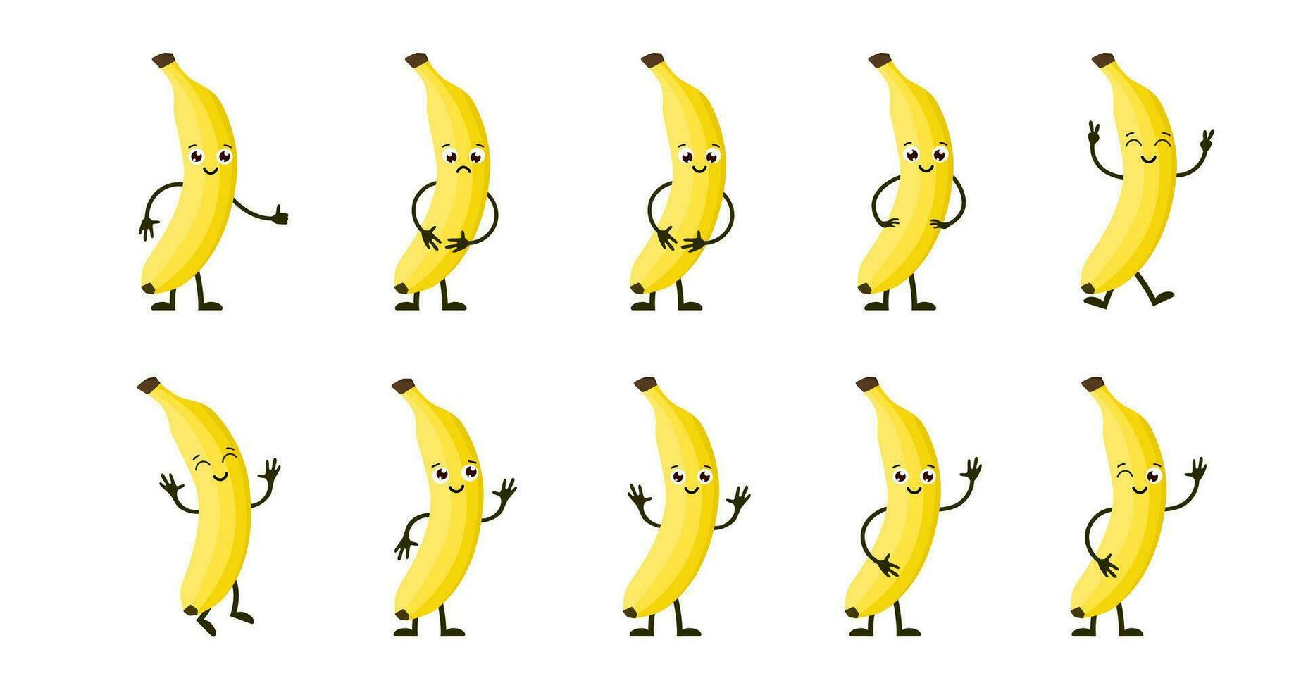 desenho animado engraçado frutas. feliz banana com face. verão fruta banana personagens isolado em branco. vetor ilustração dentro plano estilo