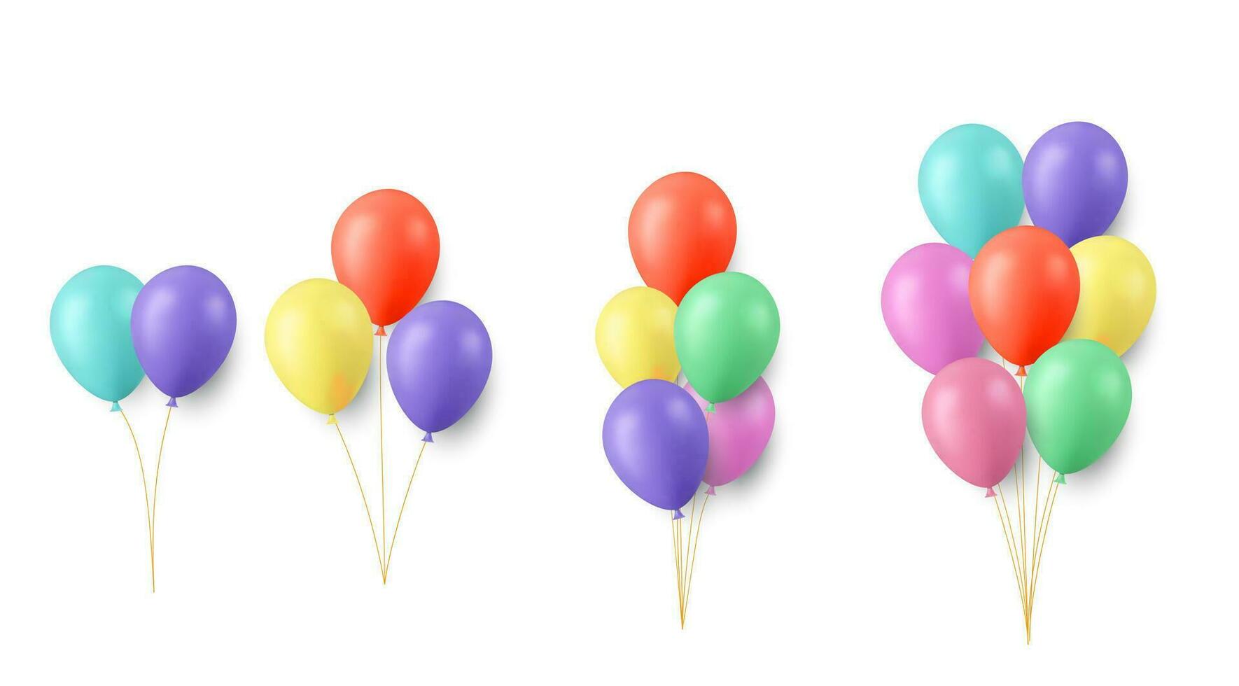 conjunto do festivo buquês do cor balões isolado em branco fundo. cor lustroso vôo balão, fita, aniversário comemoro, surpresa. 3d Renderização. vetor ilustração
