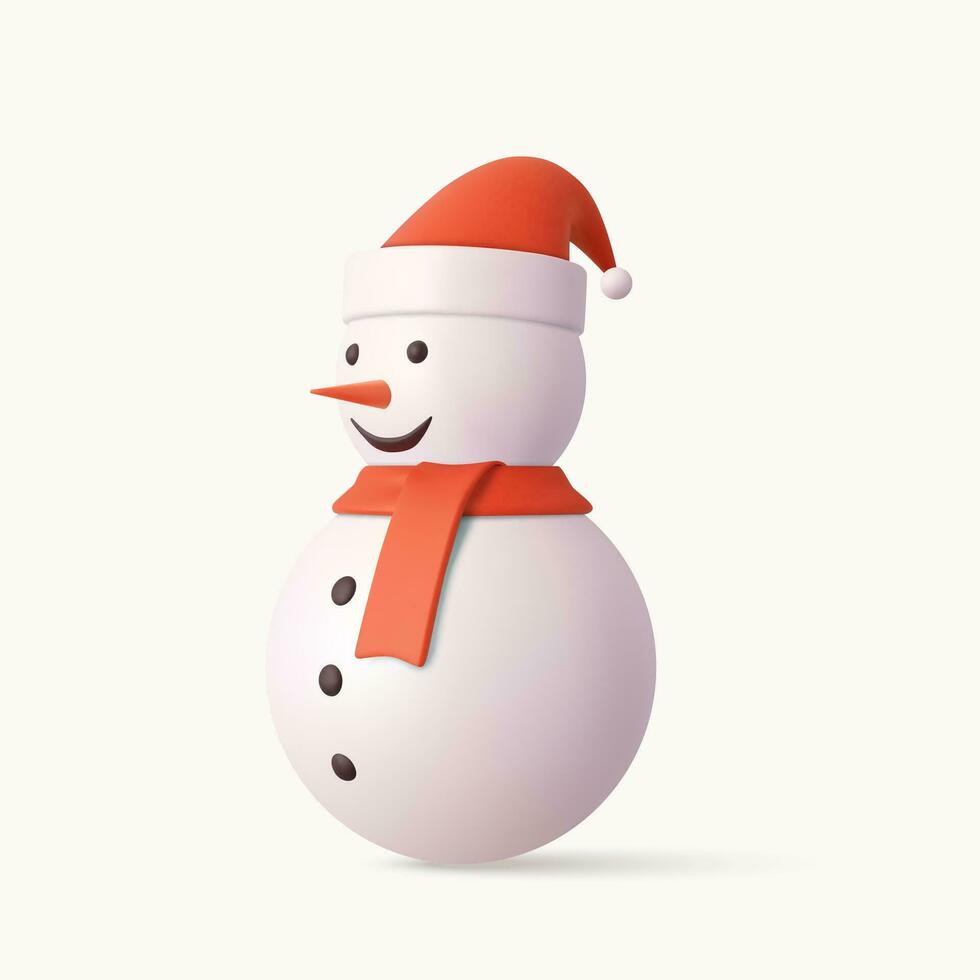 3d fofa boneco de neve com natal chapéu. vetor