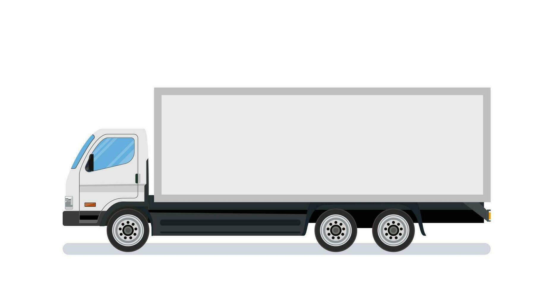 branco grandes caminhão modelo com em branco área, lado visualizar. isolado em branco fundo. Entrega caminhão furgão. conectados Entrega serviço conceito. vetor ilustração dentro plano estilo