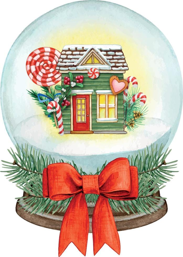aquarela bola de neve de alta qualidade com casa colorida e doces vetor