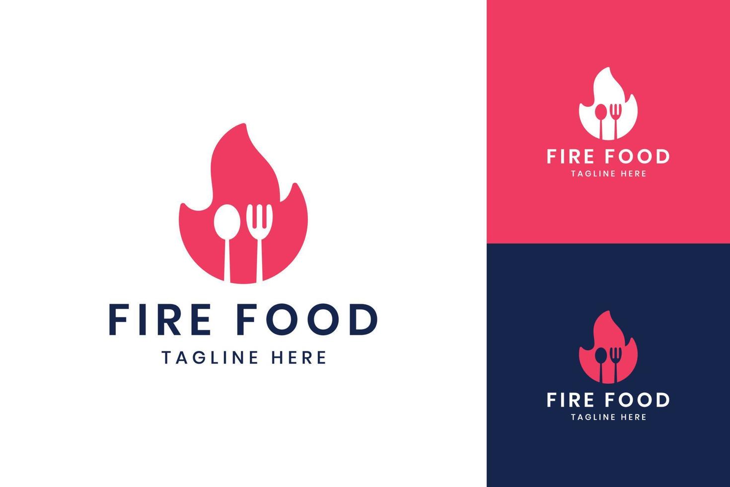 design de logotipo de espaço negativo de alimentos fogo vetor