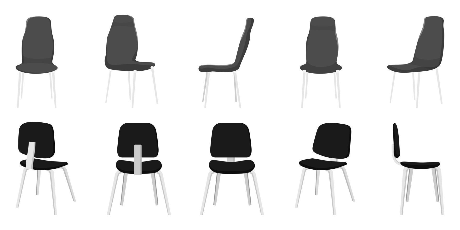 escritório bonito moderno bonito e cadeiras de diferentes formas e tamanhos ao ar livre com diferentes poses e posições e cor preta vetor