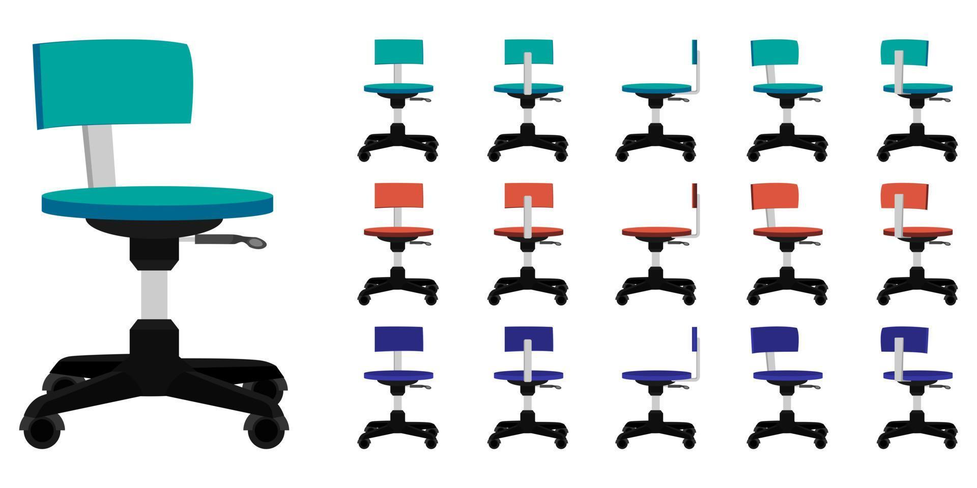 bela cadeira de escritório moderna com pose e posição diferentes e cor isolada no fundo branco vetor