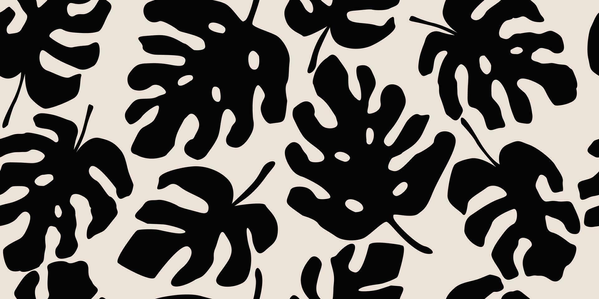 monstera folha desatado padronizar. mão desenhado tropical folhas. moderno impressão dentro Preto e branco cor. natural enfeites para têxtil, tecido, papel de parede, casa decoração, fundo. vetor