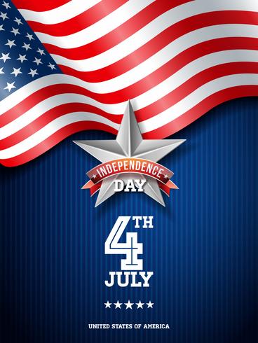 Dia da independência da ilustração vetorial de EUA. Quarto de julho Design com bandeira no fundo azul para Banner, cartão, convite ou cartaz de férias. vetor