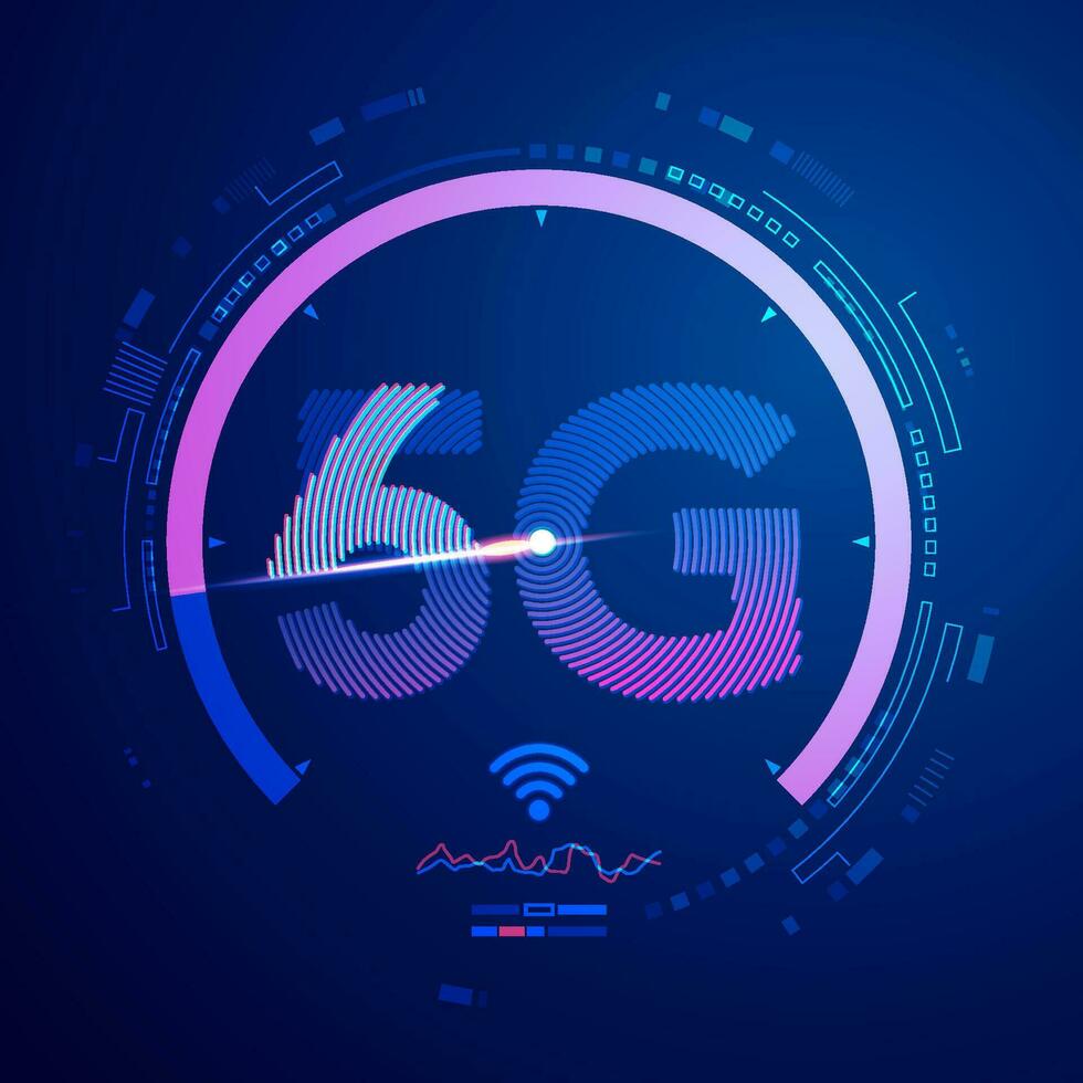 conceito do comunicação tecnologia ou Alto Rapidez Wi-fi, gráfico do 5g e 6g com Rapidez teste interface vetor