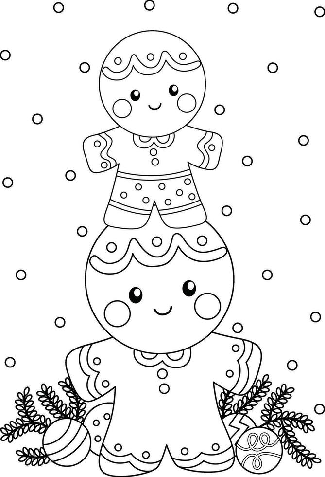 Natal Pão de gengibre biscoitos personagem desenho animado coloração atividade feriado para crianças e adulto vetor