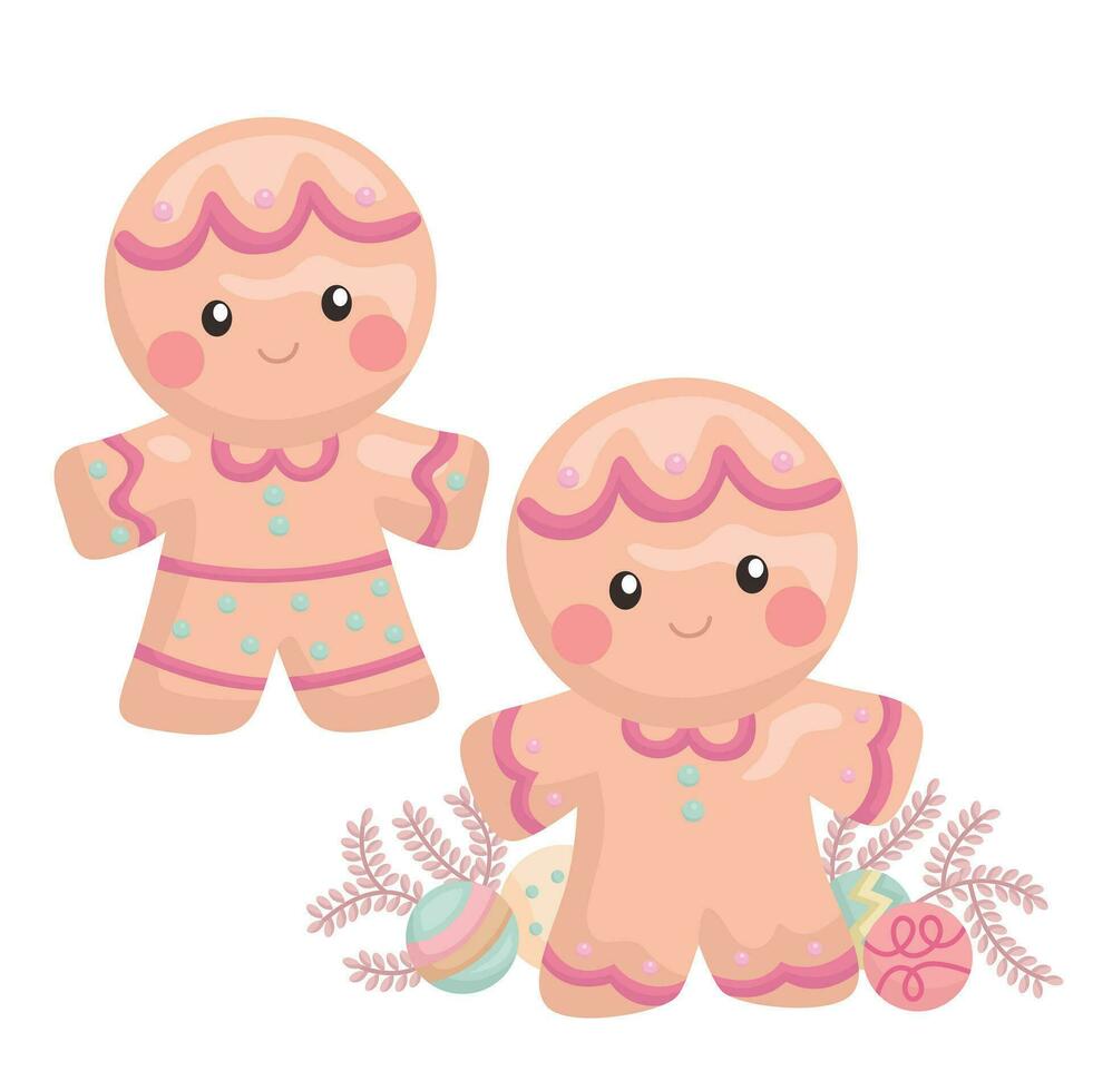 Natal personagem Pão de gengibre biscoitos dentro Rosa decoração desenho animado ilustração vetor clipart adesivo