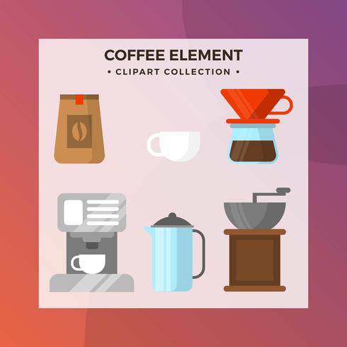 Coleção de Clipart de elemento café plana vetor