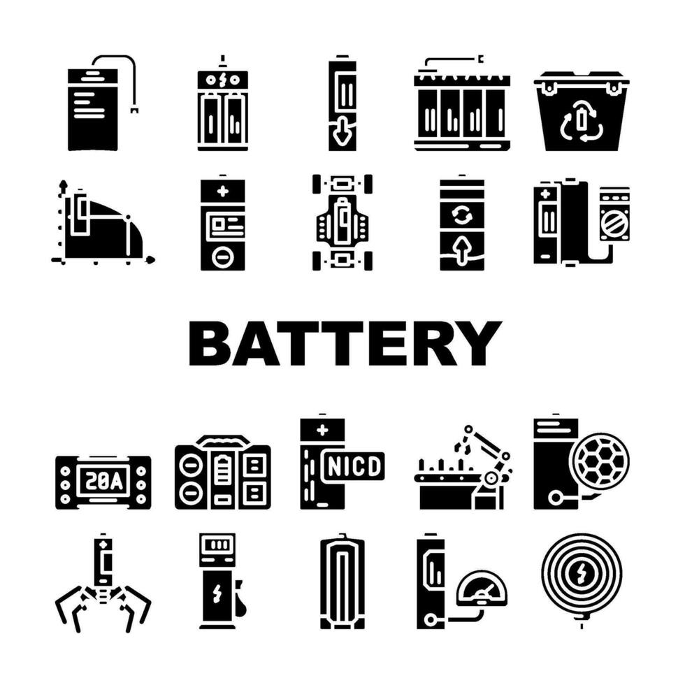 bateria tecnologia poder elétrico ícones conjunto vetor