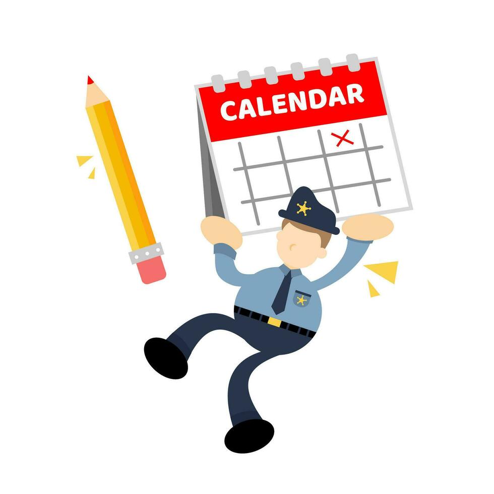 polícia Policial e calendário cronograma desenho animado rabisco plano Projeto estilo vetor ilustração