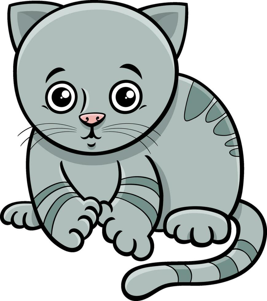 desenho animado cinzento malhado gatinho quadrinho animal personagem vetor