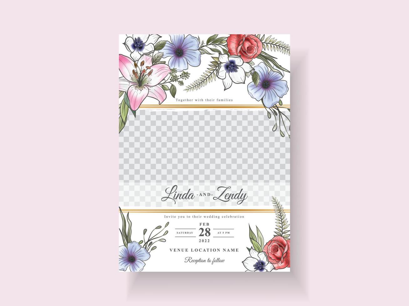 cartão de convites de casamento floral romântico vetor