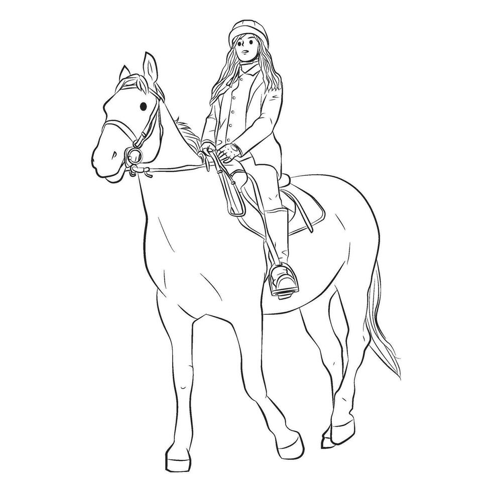 menina cavalo equitação desenho animado ilustração vetor