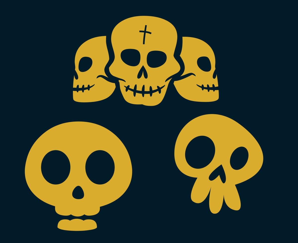 crânios objetos amarelos sinais símbolos ilustração vetorial abstrato com fundo preto vetor