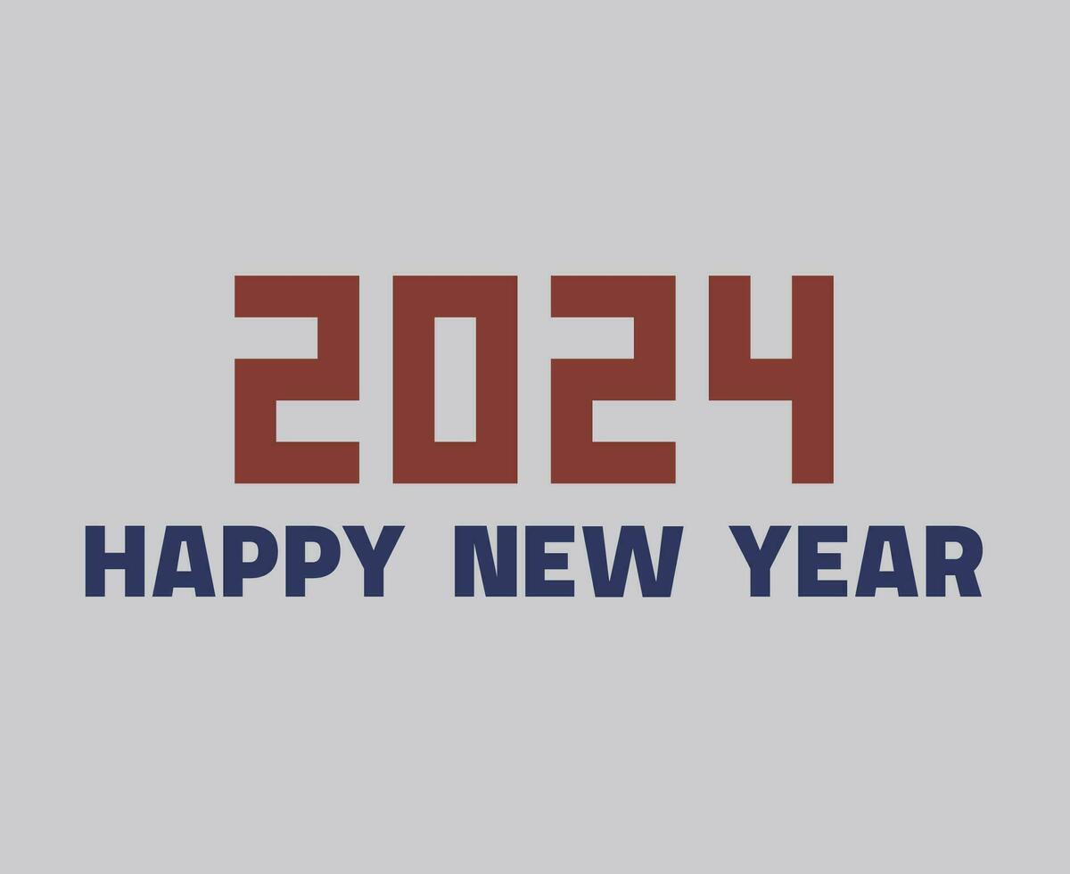 feliz Novo ano 2024 abstrato marrom e azul gráfico Projeto vetor logotipo símbolo ilustração com cinzento fundo