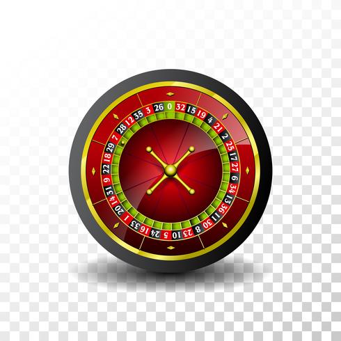 Ilustração do casino com a roda de roleta no fundo transparente. Projeto de jogo de vetor para convite ou banner promocional