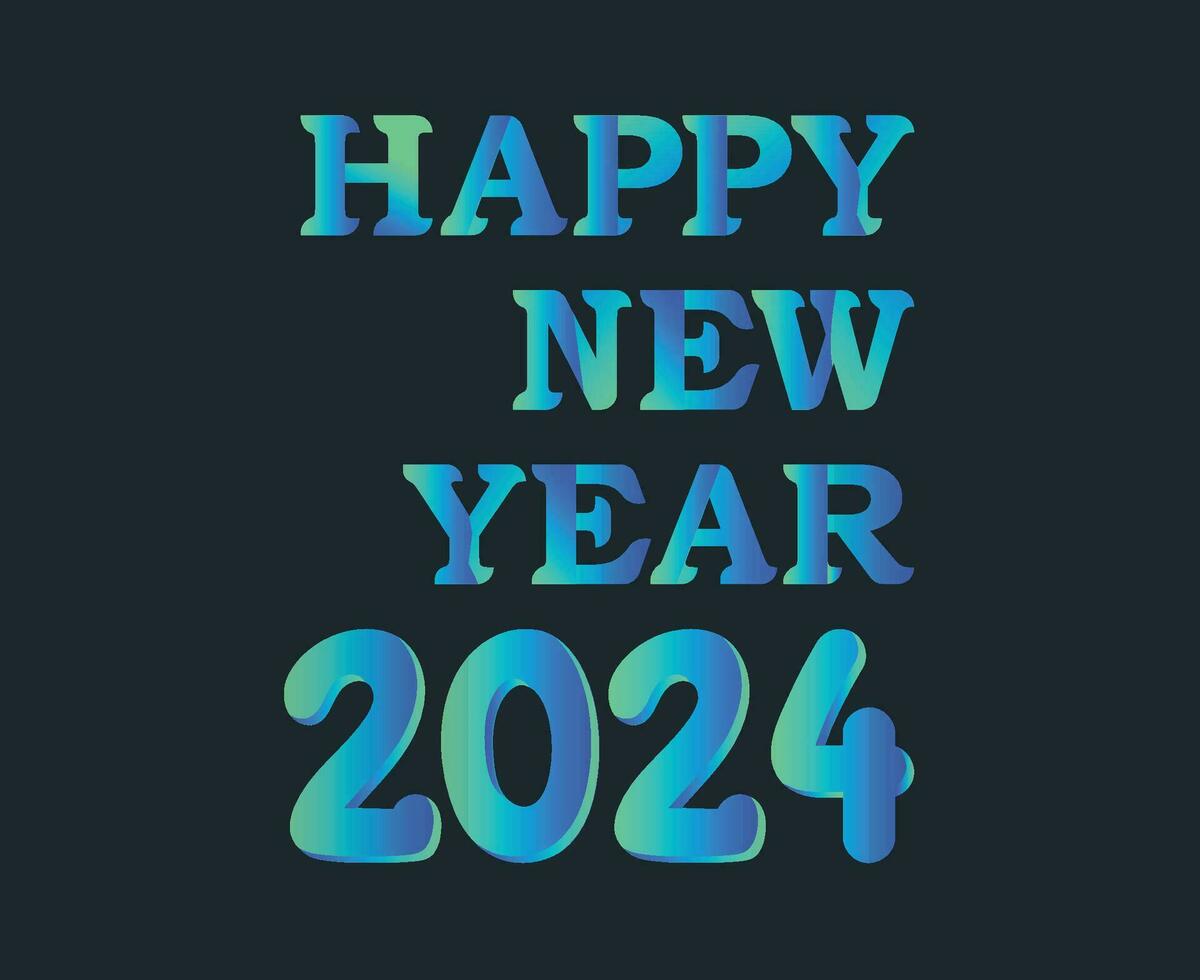 feliz Novo ano 2024 abstrato ciano gráfico Projeto vetor logotipo símbolo ilustração com Preto fundo