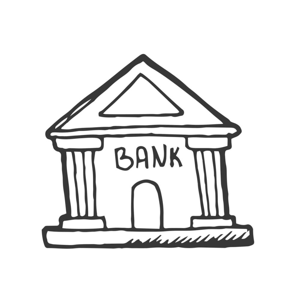 Preto e branco rabisco estilo vetor ilustração do banco. mão desenhado vetor ilustração do conectados bancário.