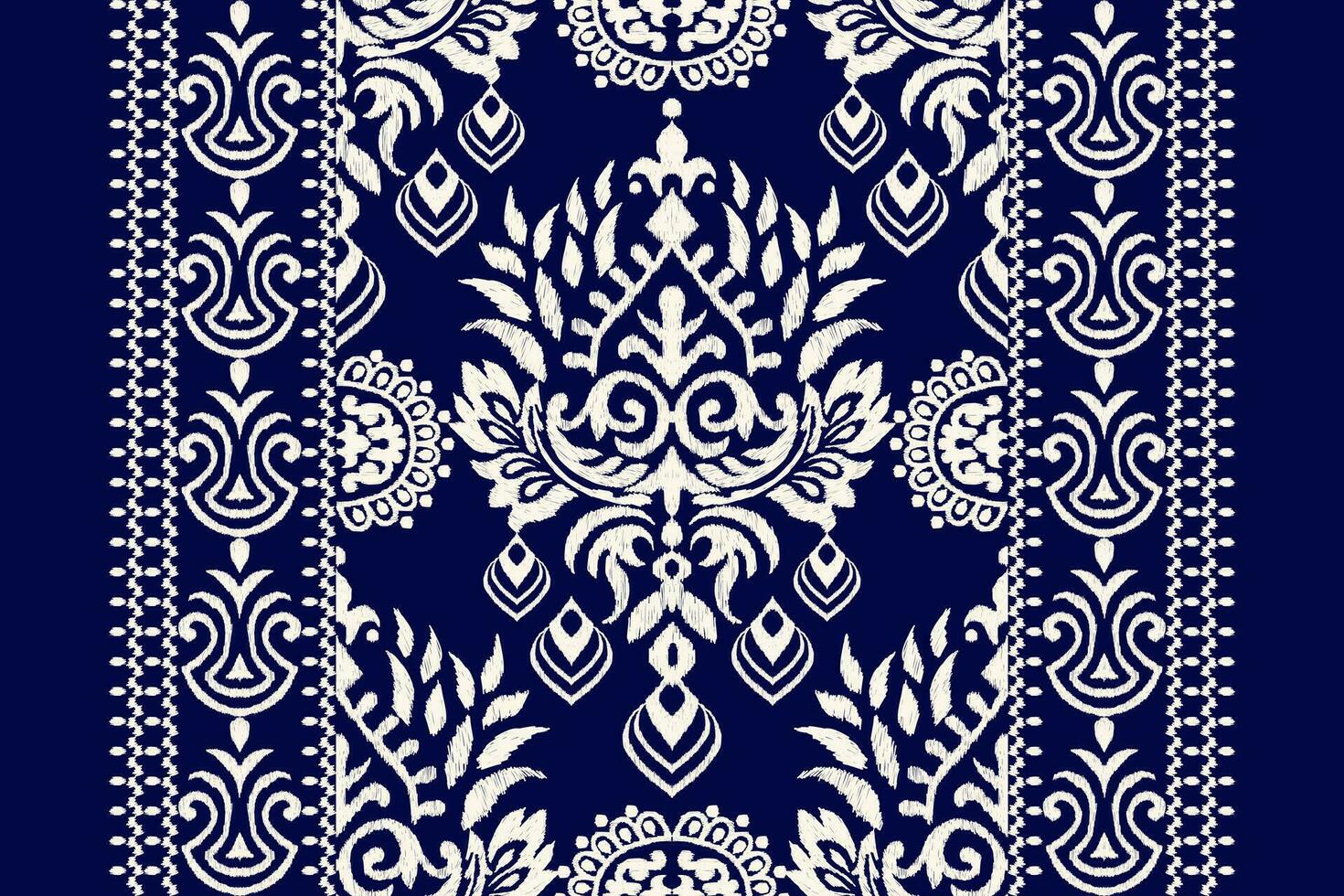 ikat floral paisley bordado em marinha azul plano de fundo.ikat étnico oriental padronizar tradicional.asteca estilo abstrato vetor ilustração.design para textura,tecido,vestuário,embrulho,decoração,cachecol.