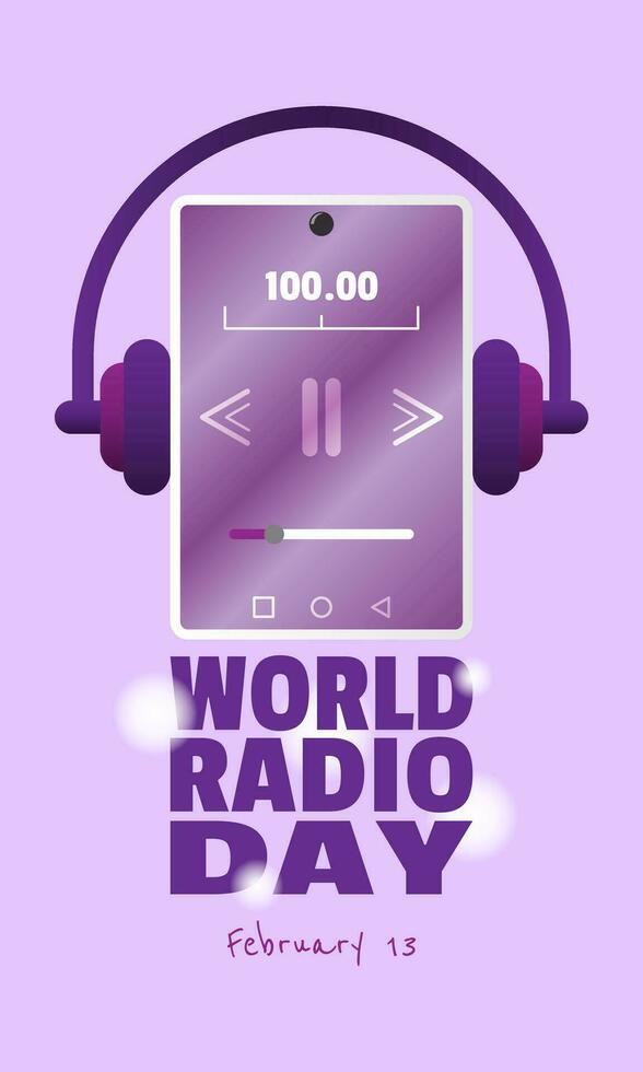 mundo rádio dia poster com transmissão rádio em Smartphone vetor