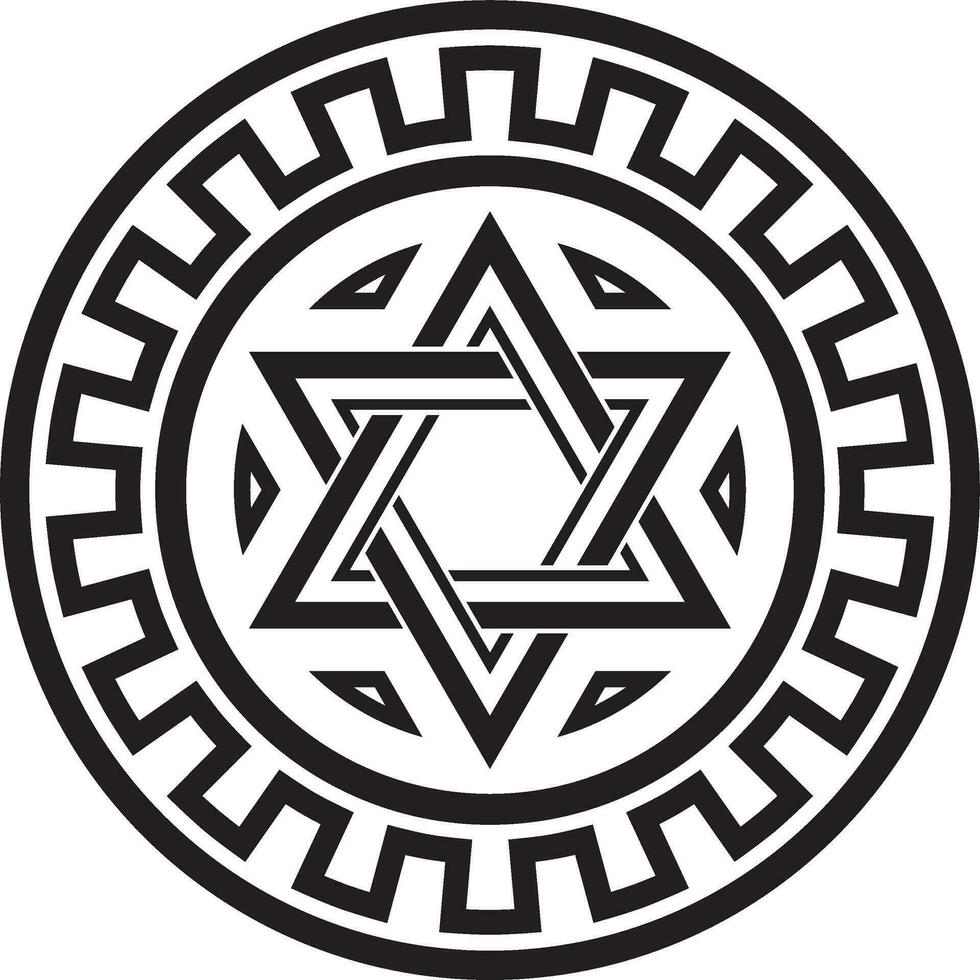 vetor volta Preto monocromático judaico nacional ornamento. Estrela do david. semita folk círculo, padronizar. israelense étnico sinal, anel