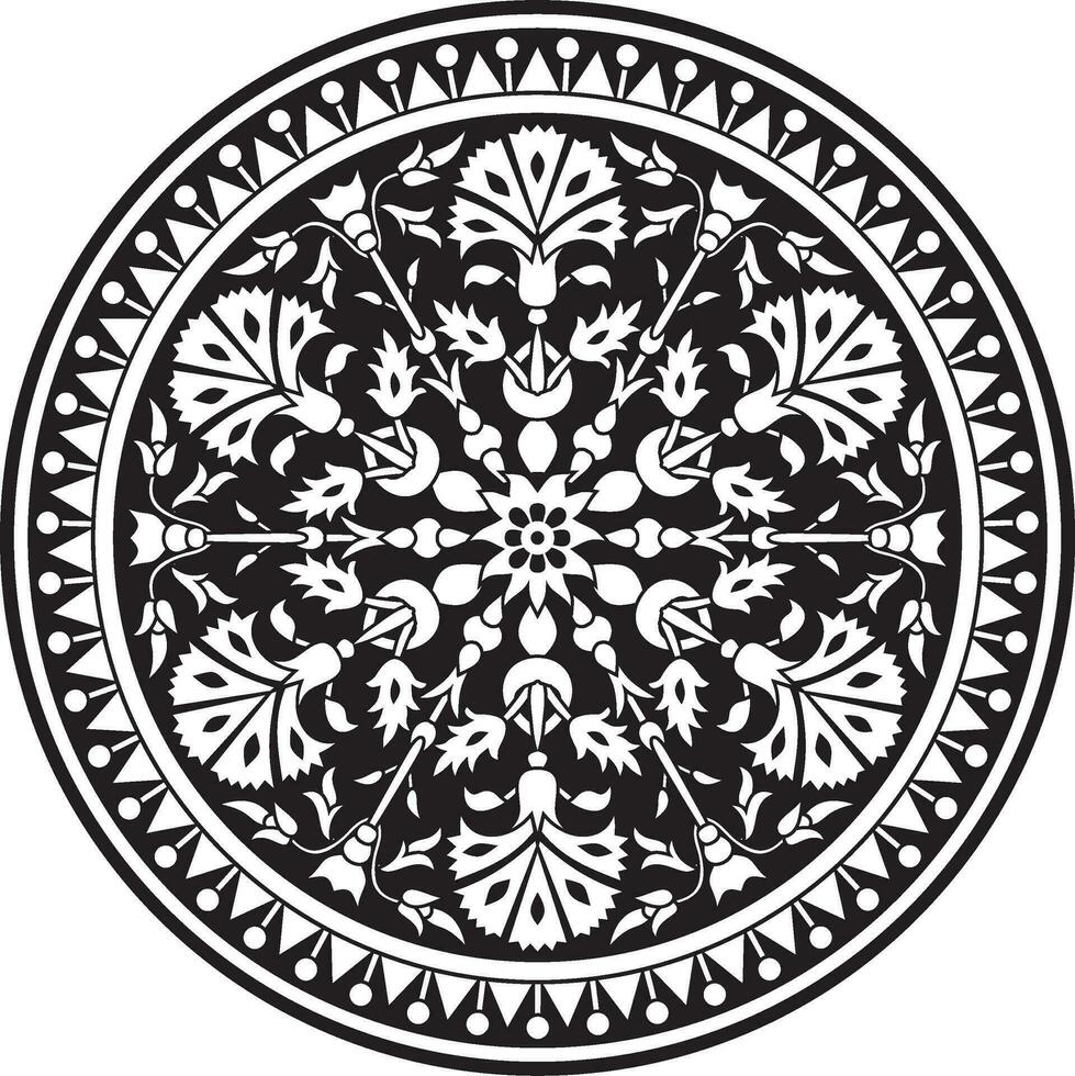 vetor Preto monocromático volta turco ornamento. otomano círculo, anel, quadro, Armação