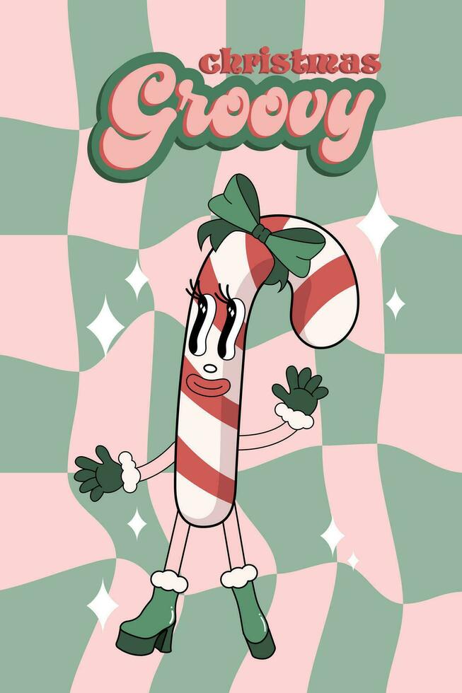 alegre Natal e feliz Novo ano desenho animado personagem. quadrinho funky dentro na moda groovy retro estilo para imprimir, invólucro papel, rede sites, fundo, social meios de comunicação, blog, apresentação e cumprimento cartões. vetor