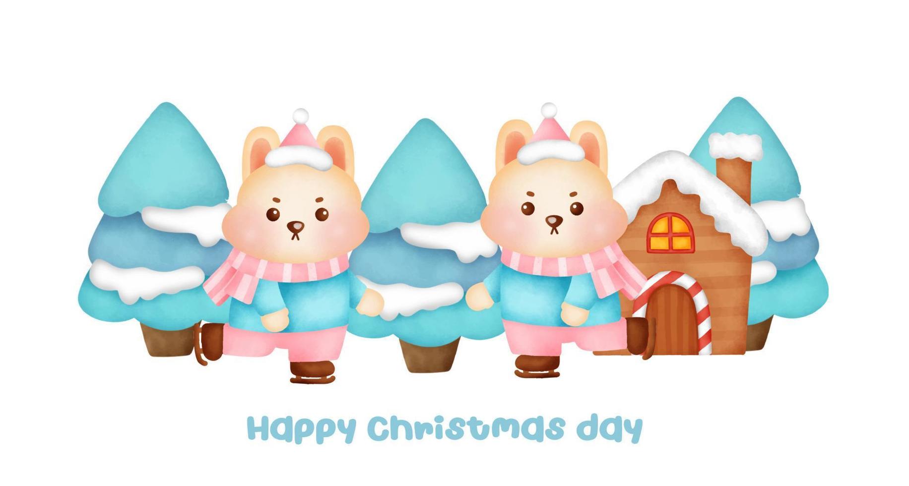 banner de Natal e ano novo com coelhos bonitos. vetor