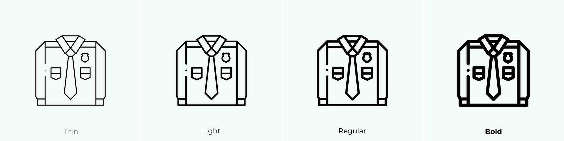 polícia uniforme ícone. afinar, luz, regular e negrito estilo Projeto isolado em branco fundo vetor