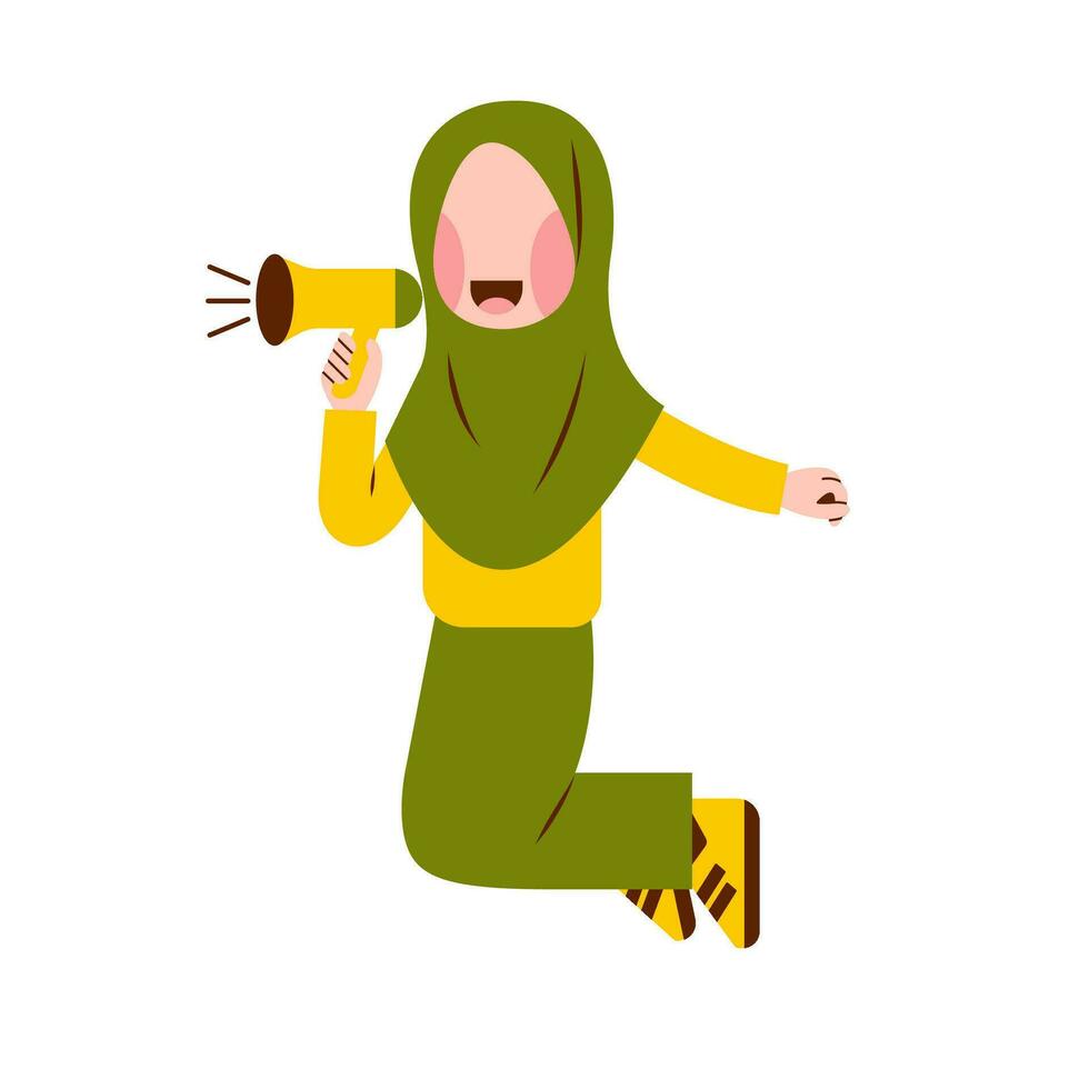 personagem do hijab menina segurando megafone vetor