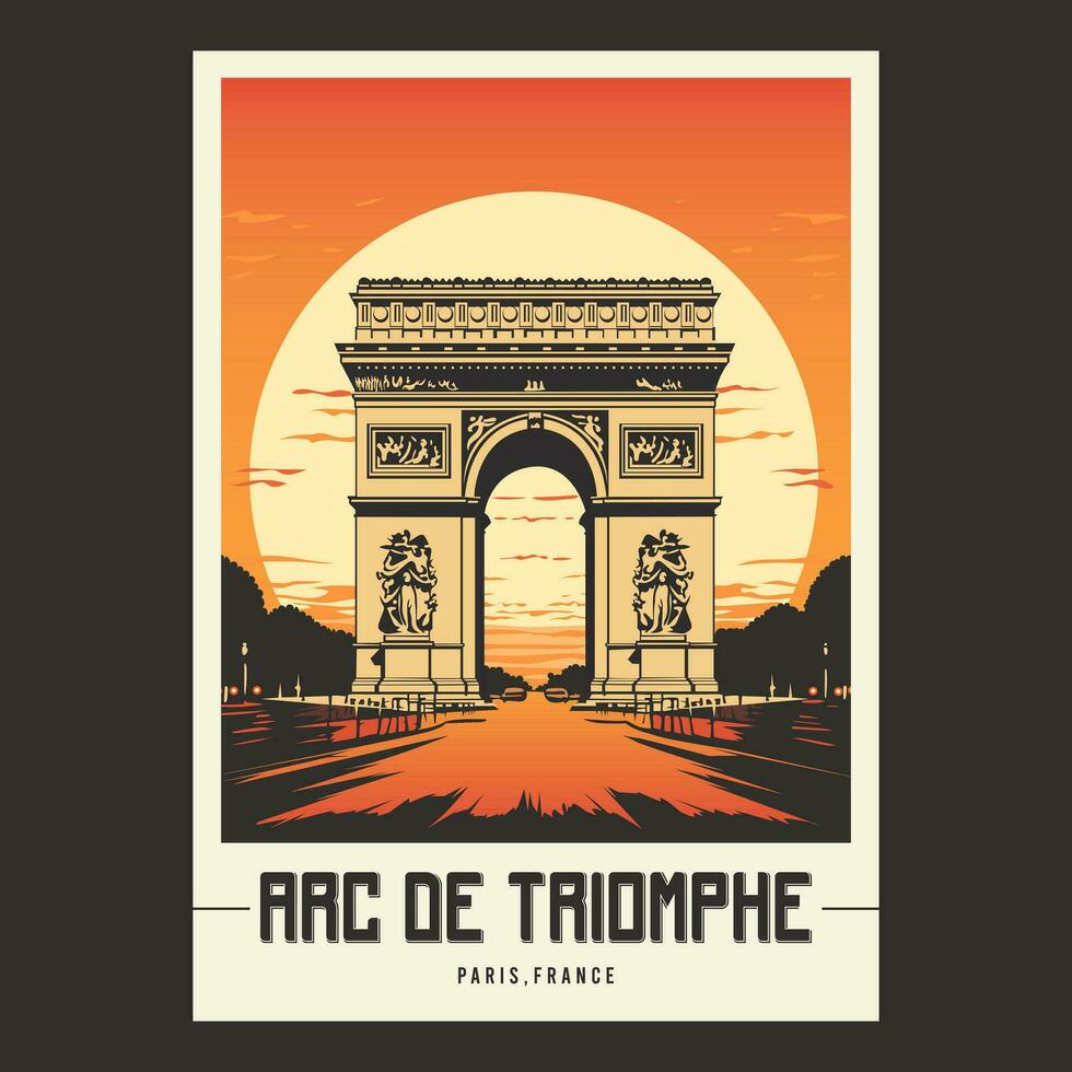 arco de triunfo vintage poster vetor