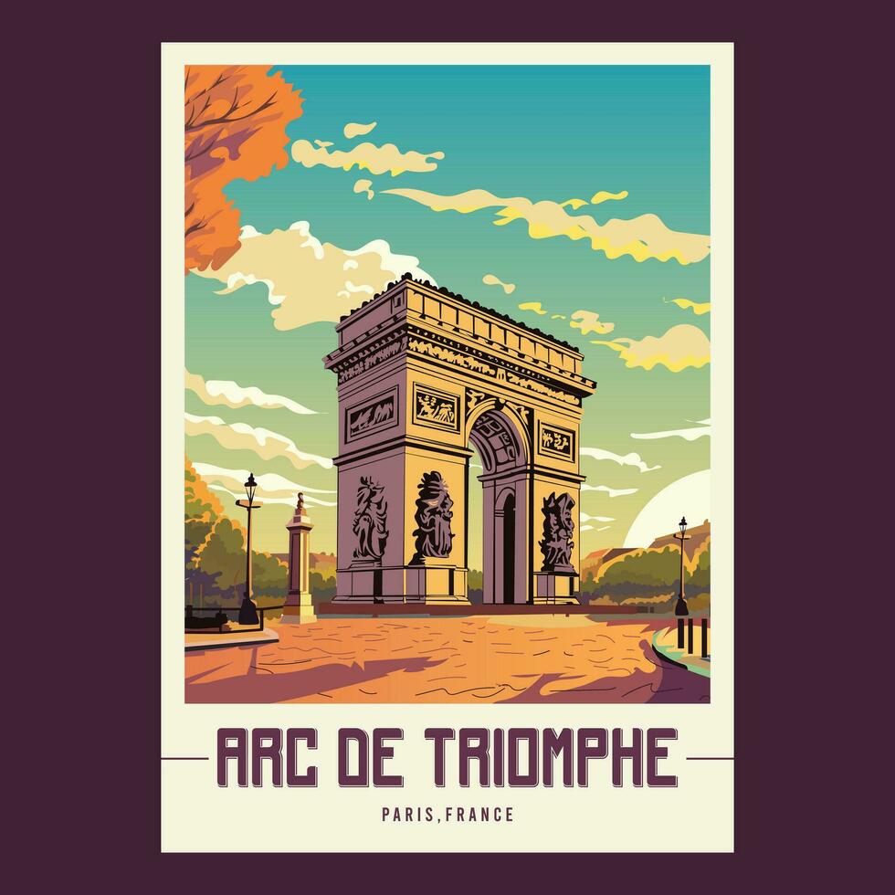 arco de triunfo retro viagem poster vetor