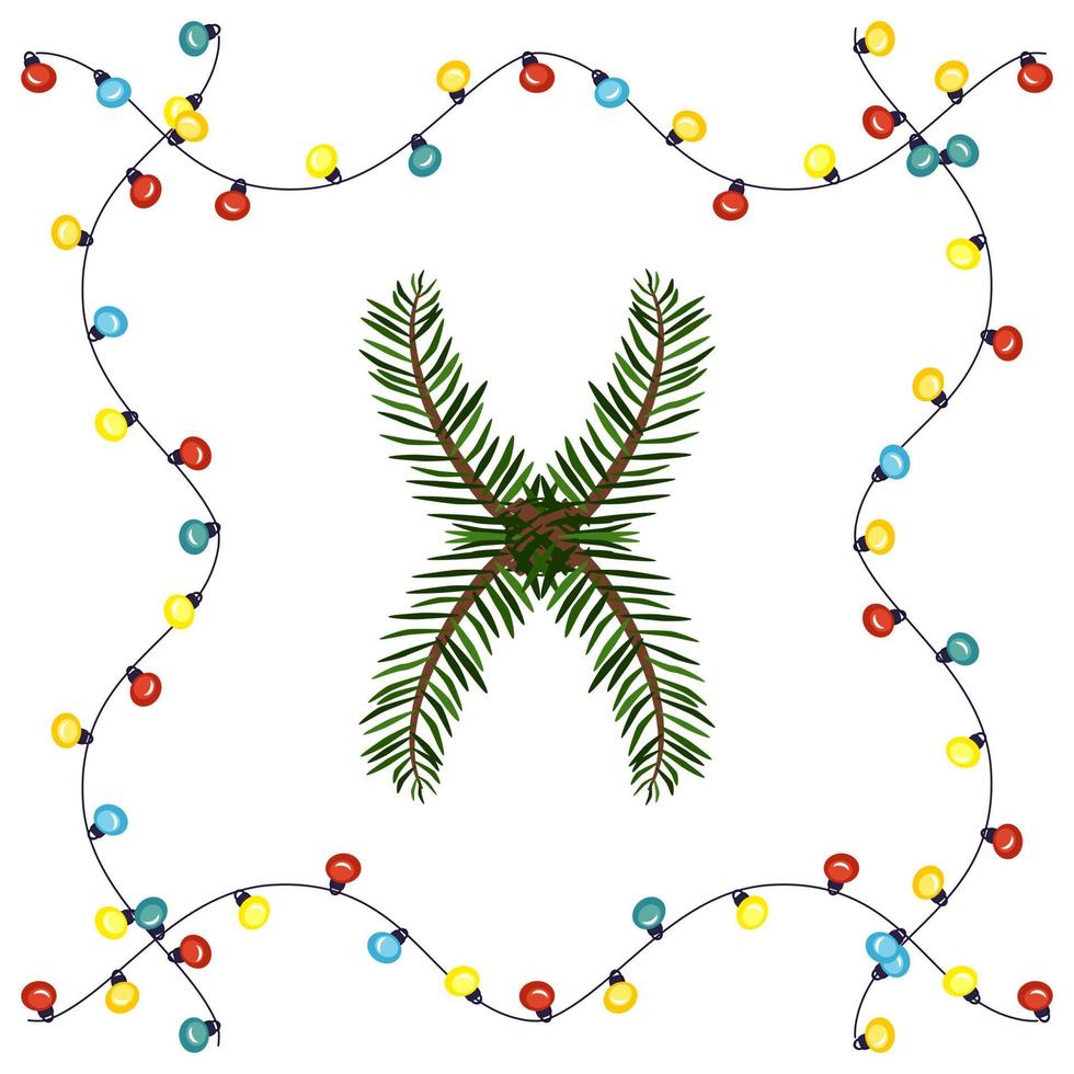 letra x de galhos de árvores de Natal verdes. fonte festiva e moldura de guirlanda, símbolo de feliz ano novo e Natal, sinal do alfabeto vetor
